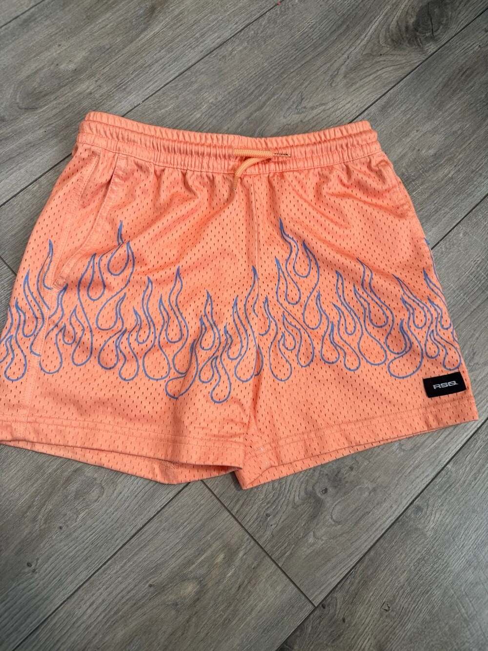 boys RSQ Orange Mesh Flame Print Shorts Size Large